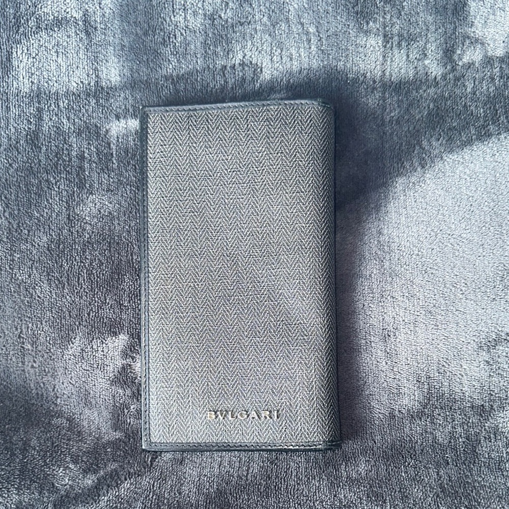 BVLGARI made in Italy black and Gray long bifold Men's Wallet